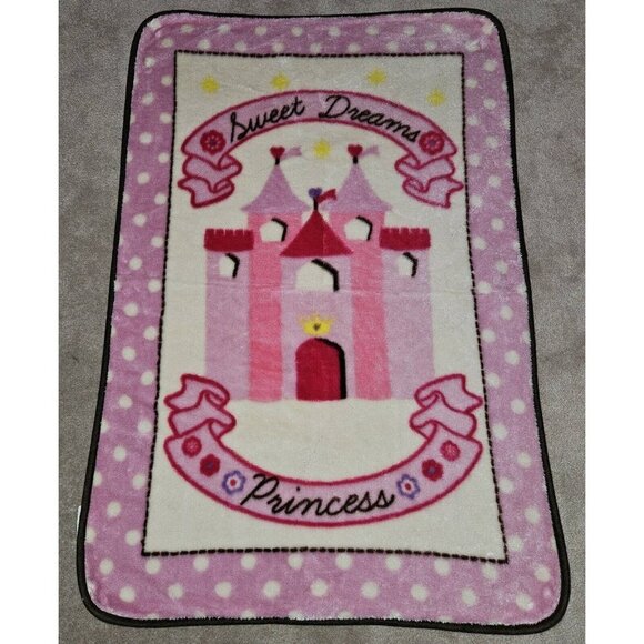 RN 119741 Sweet Dreams Princess Baby Blanket 30x45 Fleece Pink Castle Polka Dots - Picture 1 of 5